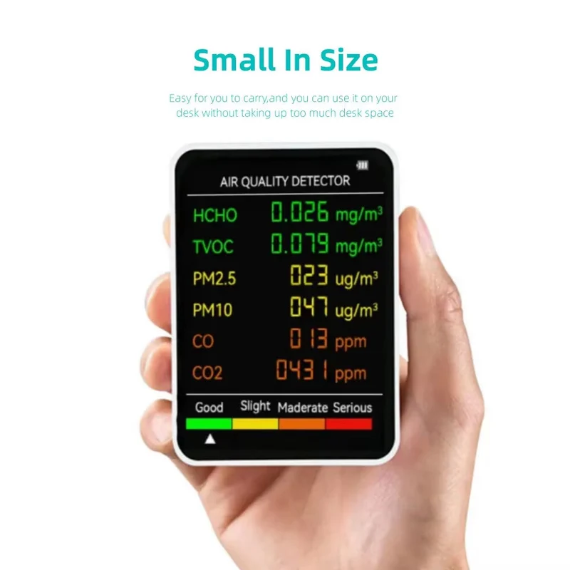 6-in-1 Luchtkwaliteitsmeter CO2 Temperatuur Vochtigheid PM2.5 PM10 TVOC Monitor Realtime Display Binnenklimaat | Sansoti