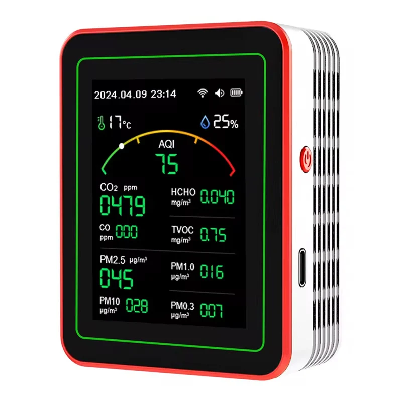 15-in-1 Luchtkwaliteitsmeter WiFi CO2 Formaldehyde TVOC Fijnstof Monitor voor Thuis Kantoor Woonkamer | Sansoti