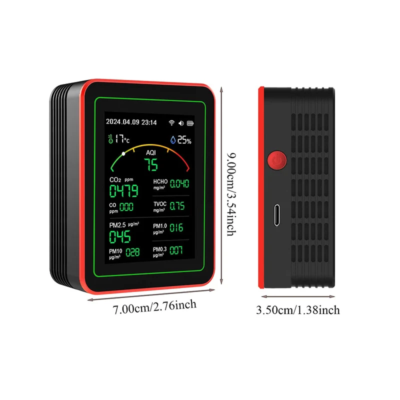 15-in-1 Luchtkwaliteitsmeter WiFi CO2 Formaldehyde TVOC Fijnstof Monitor voor Thuis Kantoor Woonkamer | Sansoti