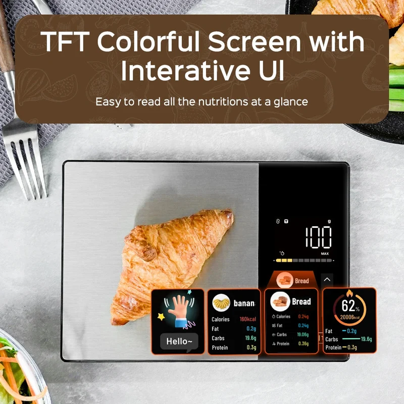 Digitale Keukenweegschaal met Voedingswaarde Display App Connectiviteit 5kg Nauwkeurig Gewicht Tracking | Sansoti