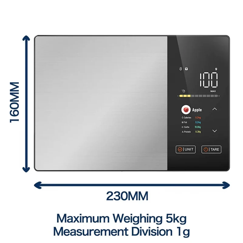 Digitale Keukenweegschaal met Voedingswaarde Display App Connectiviteit 5kg Nauwkeurig Gewicht Tracking | Sansoti