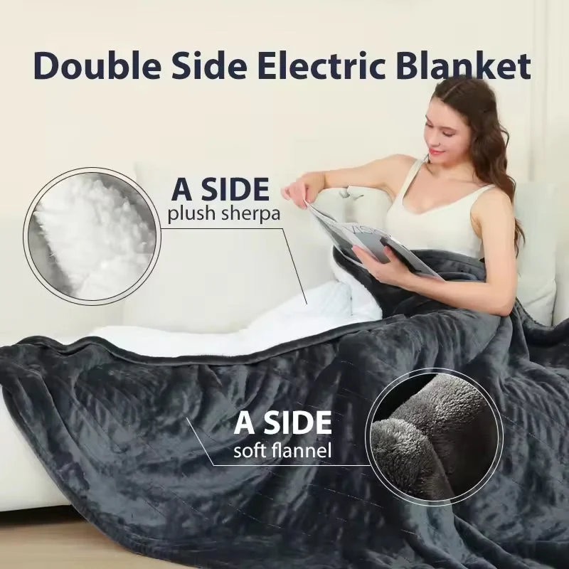 Elektrische Plaid met 9 Temperatuurstanden Zachte Fleece Deken Timer Functie Warmteregeling Slaapkamer | Sansoti