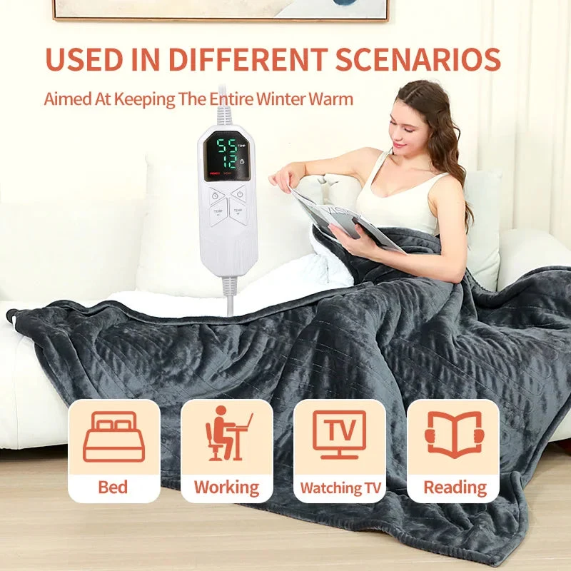 Elektrische Plaid met 9 Temperatuurstanden Zachte Fleece Deken Timer Functie Warmteregeling Slaapkamer | Sansoti