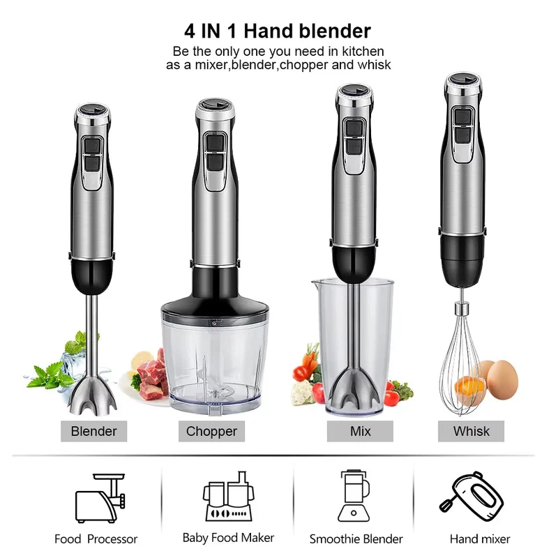 Staafmixer 1200W 4-in-1 Set met Chopper Garde Smoothiebeker RVS Keukenmachine Multifunctioneel Mixer | Sansoti