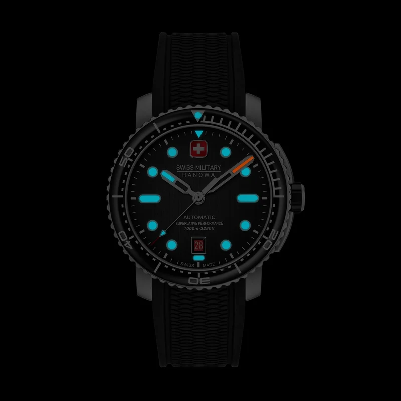 Swiss Military Hanowa Maitre Plongeur SMWGL0002001-SET Herrenuhr Schwarz • Automatikwerk Soprod P024 • 1000 m Wasserdicht