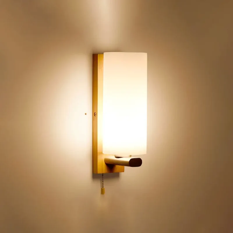 Geometrische Wandlamp Hout Crème Glas Trap Gang Hal Modern Minimalistisch Design E26 E27 Fitting Slaapkamer | Sansoti
