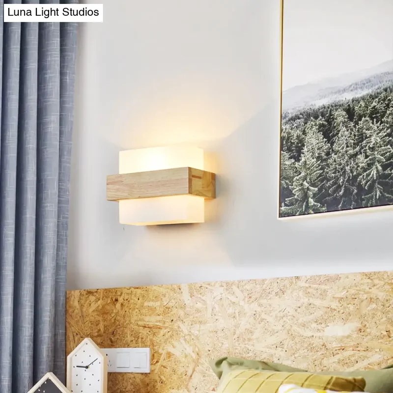 Geometrische Wandlamp Hout Crème Glas Trap Gang Hal Modern Minimalistisch Design E26 E27 Fitting Slaapkamer | Sansoti