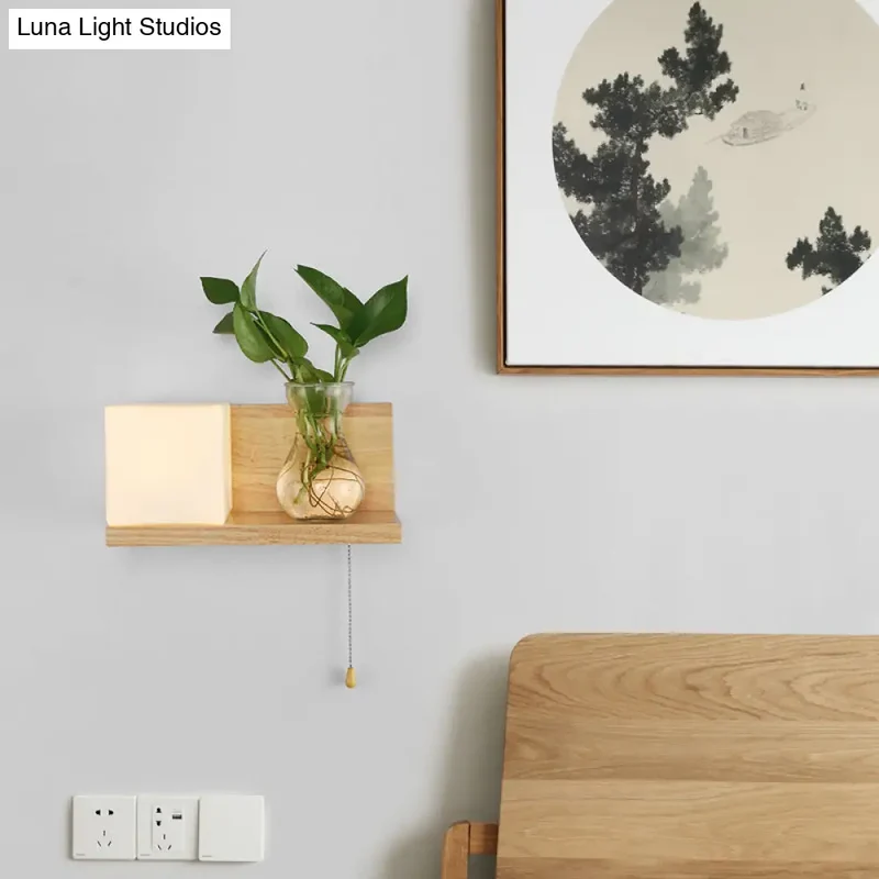 Geometrische Wandlamp Hout Crème Glas Trap Gang Hal Modern Minimalistisch Design E26 E27 Fitting Slaapkamer | Sansoti