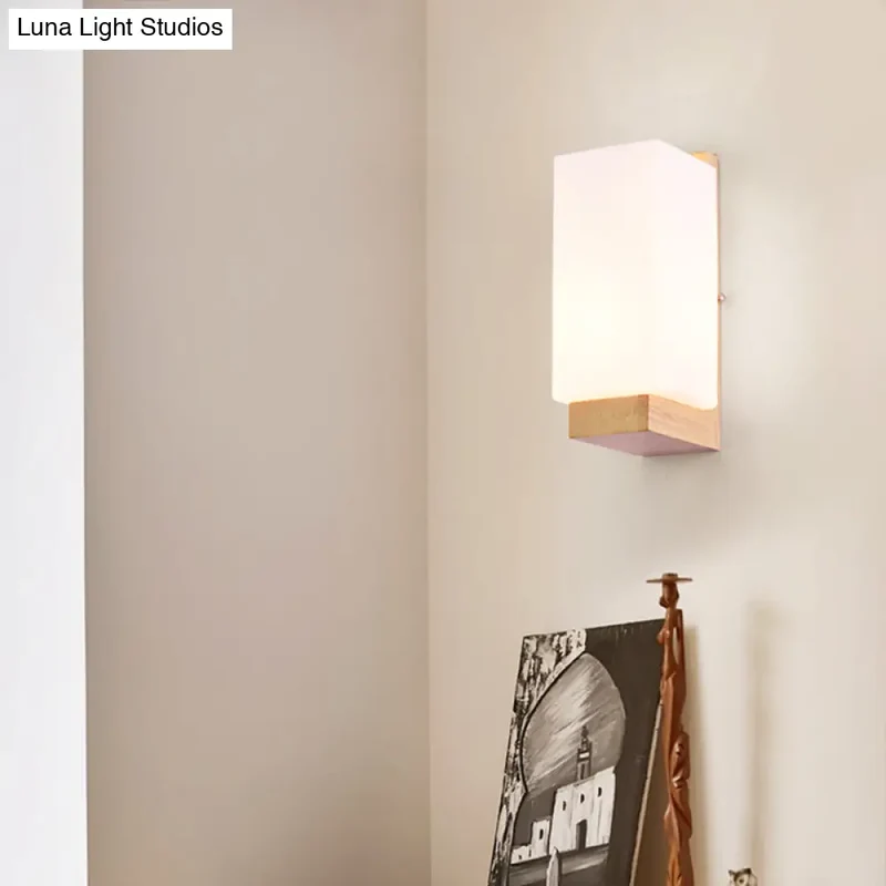 Geometrische Wandlamp Hout Crème Glas Trap Gang Hal Modern Minimalistisch Design E26 E27 Fitting Slaapkamer | Sansoti