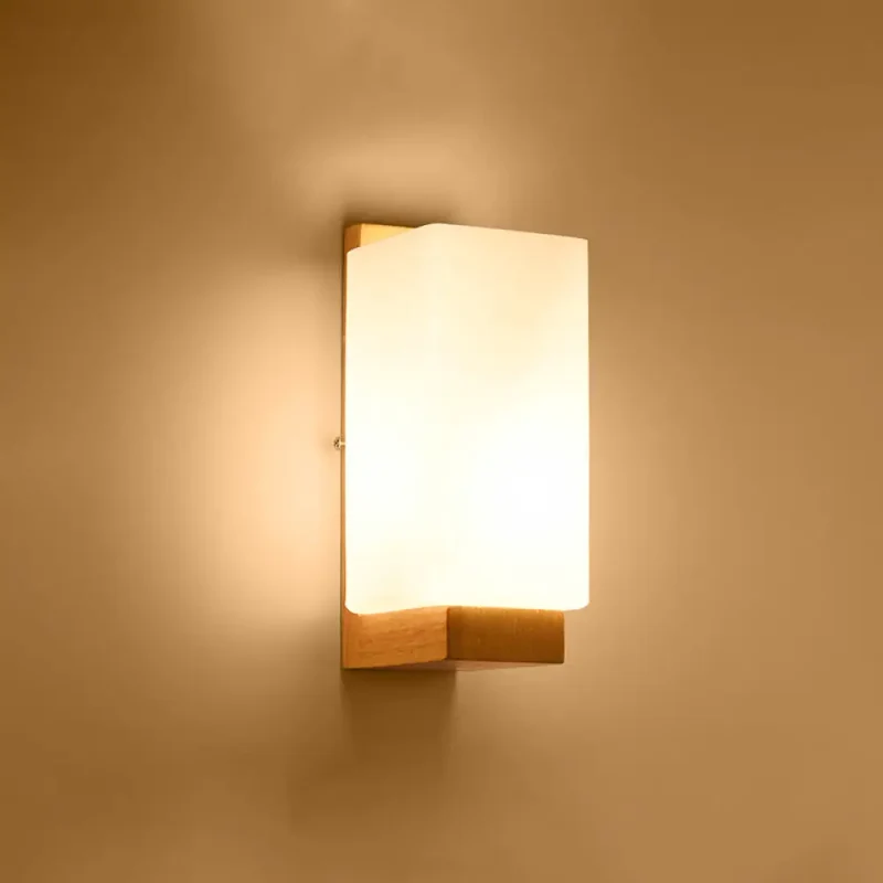 Geometrische Wandlamp Hout Crème Glas Trap Gang Hal Modern Minimalistisch Design E26 E27 Fitting Slaapkamer | Sansoti