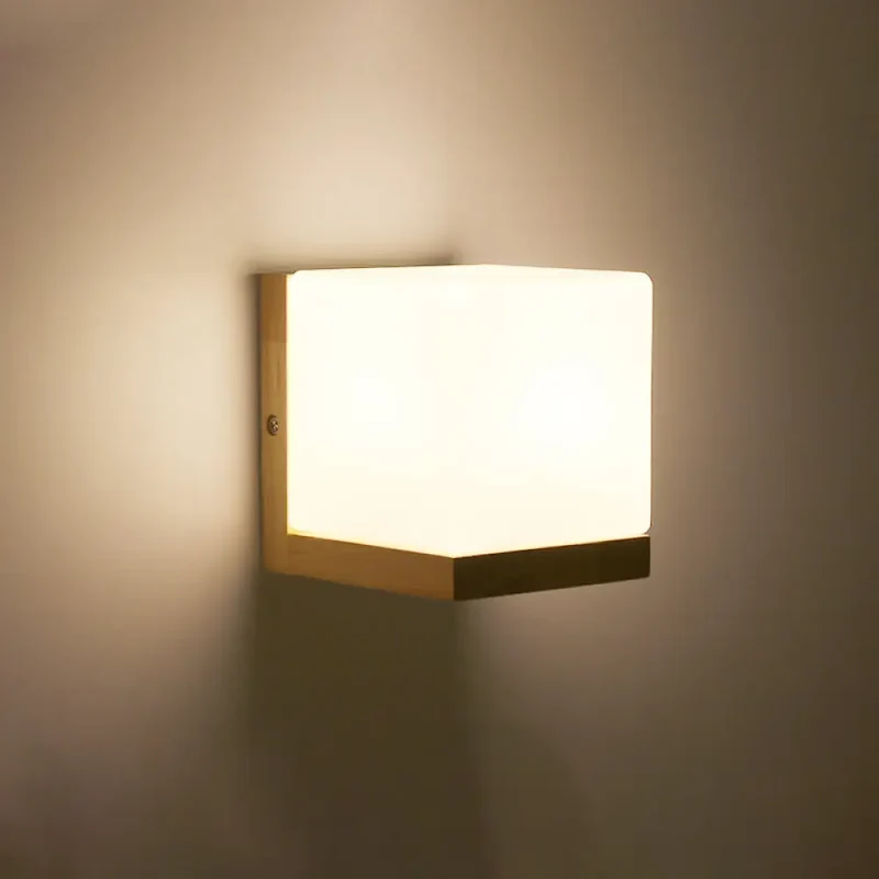 Geometrische Wandlamp Hout Crème Glas Trap Gang Hal Modern Minimalistisch Design E26 E27 Fitting Slaapkamer | Sansoti