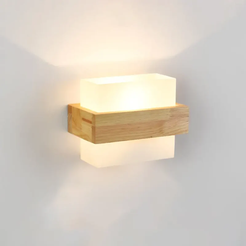 Geometrische Wandlamp Hout Crème Glas Trap Gang Hal Modern Minimalistisch Design E26 E27 Fitting Slaapkamer | Sansoti