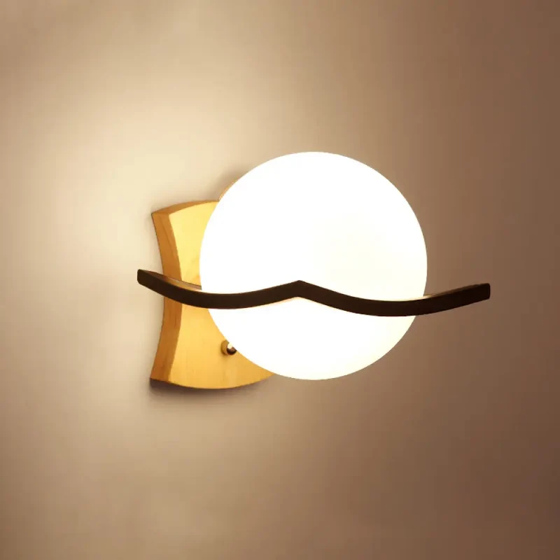 Geometrische Wandlamp Hout Crème Glas Trap Gang Hal Modern Minimalistisch Design E26 E27 Fitting Slaapkamer | Sansoti