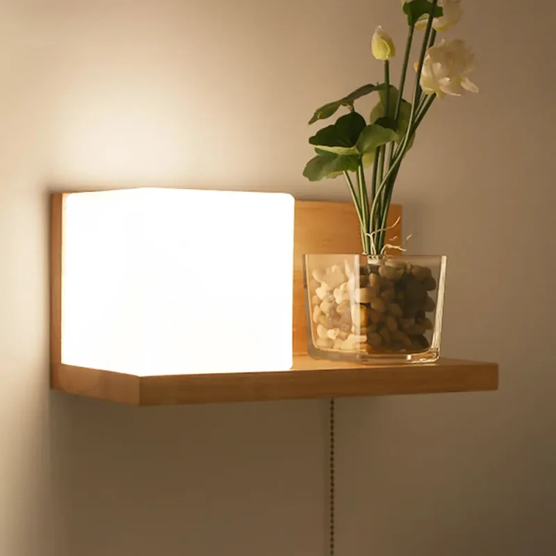 Geometrische Wandlamp Hout Crème Glas Trap Gang Hal Modern Minimalistisch Design E26 E27 Fitting Slaapkamer | Sansoti
