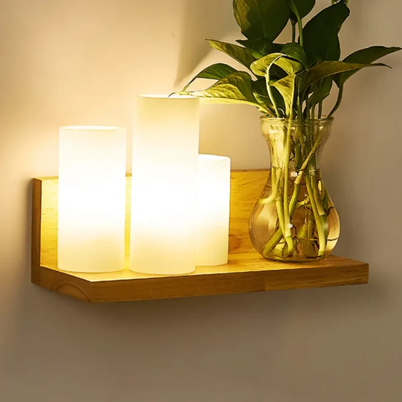 Geometrische Wandlamp Hout Crème Glas Trap Gang Hal Modern Minimalistisch Design E26 E27 Fitting Slaapkamer | Sansoti