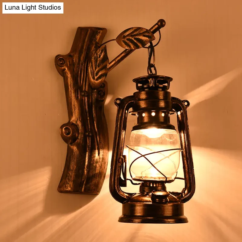 Vintage Wandlamp Lantaarn Zwart Metaal Helder Glas E27 Fitting Industrieel Gangverlichting Buitenlamp | Sansoti
