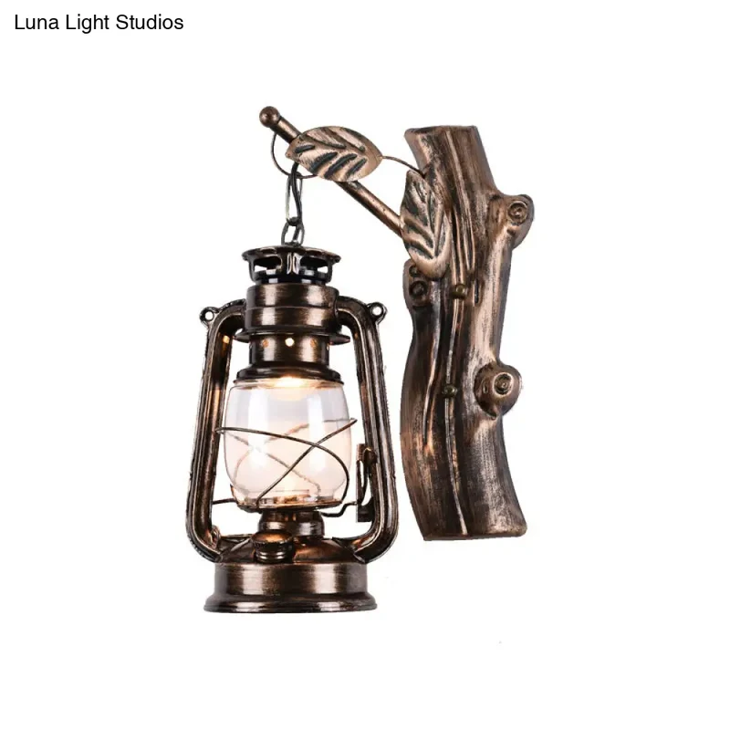 Vintage Wandlamp Lantaarn Zwart Metaal Helder Glas E27 Fitting Industrieel Gangverlichting Buitenlamp | Sansoti