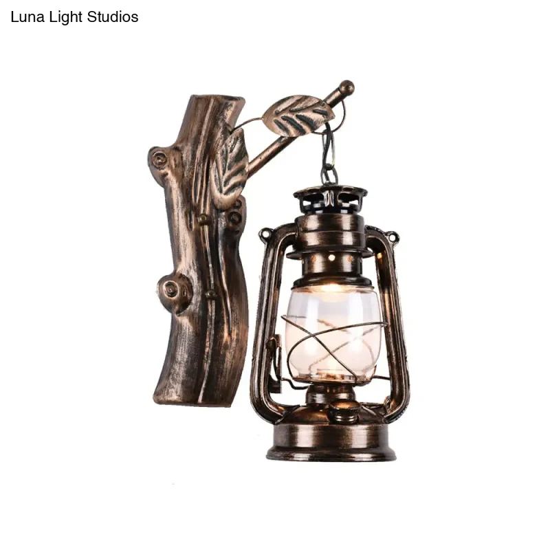 Vintage Wandlamp Lantaarn Zwart Metaal Helder Glas E27 Fitting Industrieel Gangverlichting Buitenlamp | Sansoti