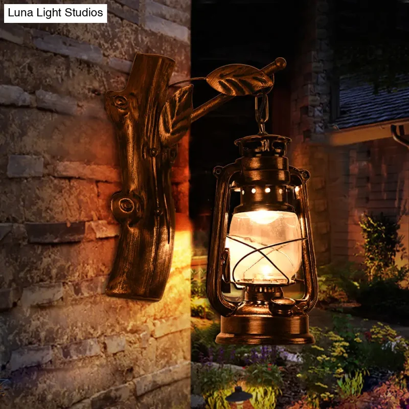 Vintage Wandlamp Lantaarn Zwart Metaal Helder Glas E27 Fitting Industrieel Gangverlichting Buitenlamp | Sansoti