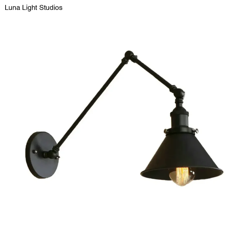 Zwarte Wandlamp Verstelbare Arm Kegelvormige Kap Industrieel Design Metaal E26 E27 Fitting Woonkamer | Sansoti