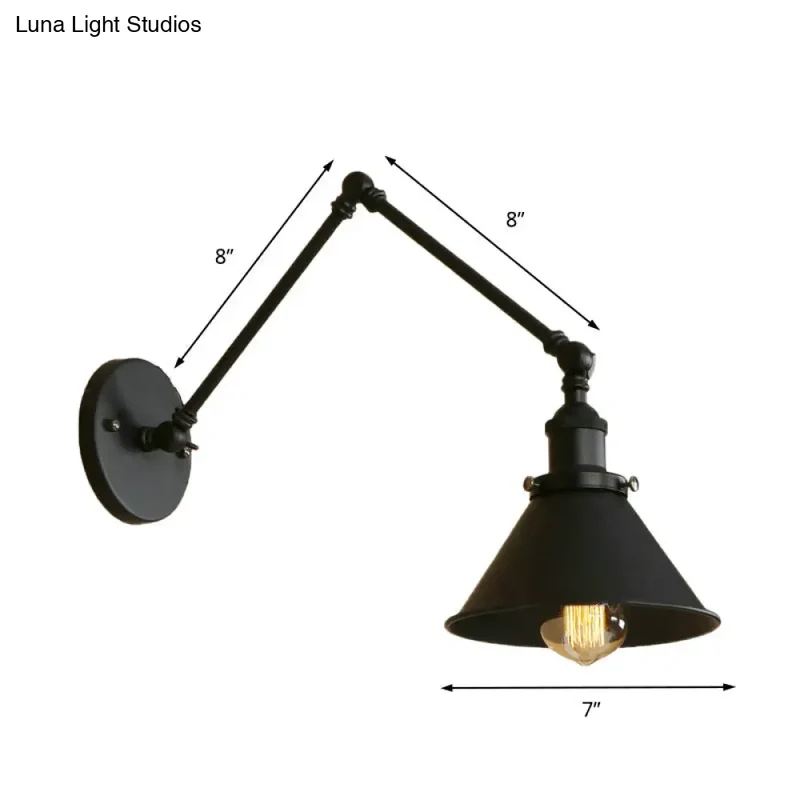 Zwarte Wandlamp Verstelbare Arm Kegelvormige Kap Industrieel Design Metaal E26 E27 Fitting Woonkamer | Sansoti