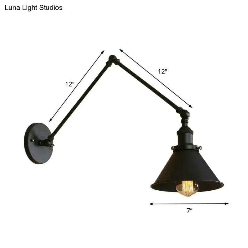 Zwarte Wandlamp Verstelbare Arm Kegelvormige Kap Industrieel Design Metaal E26 E27 Fitting Woonkamer | Sansoti