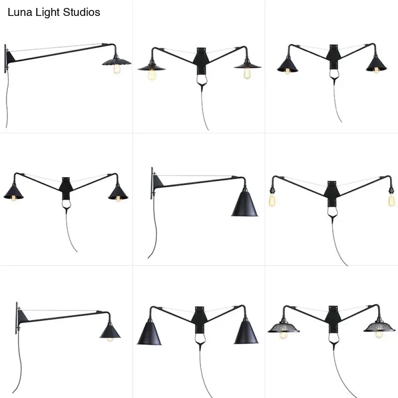 Industriële Wandlamp met Zwenkarm Metaal Zwart 1-2 Lichtpunten E26/E27 Verstelbaar Vintage Design Woonkamer | Sansoti