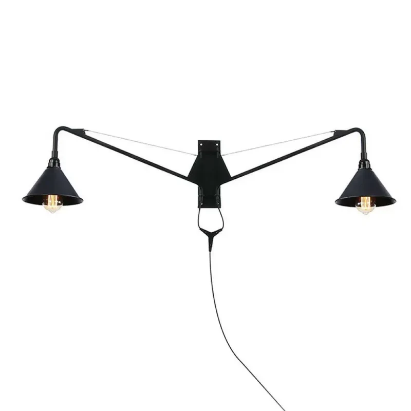 Industriële Wandlamp met Zwenkarm Metaal Zwart 1-2 Lichtpunten E26/E27 Verstelbaar Vintage Design Woonkamer | Sansoti