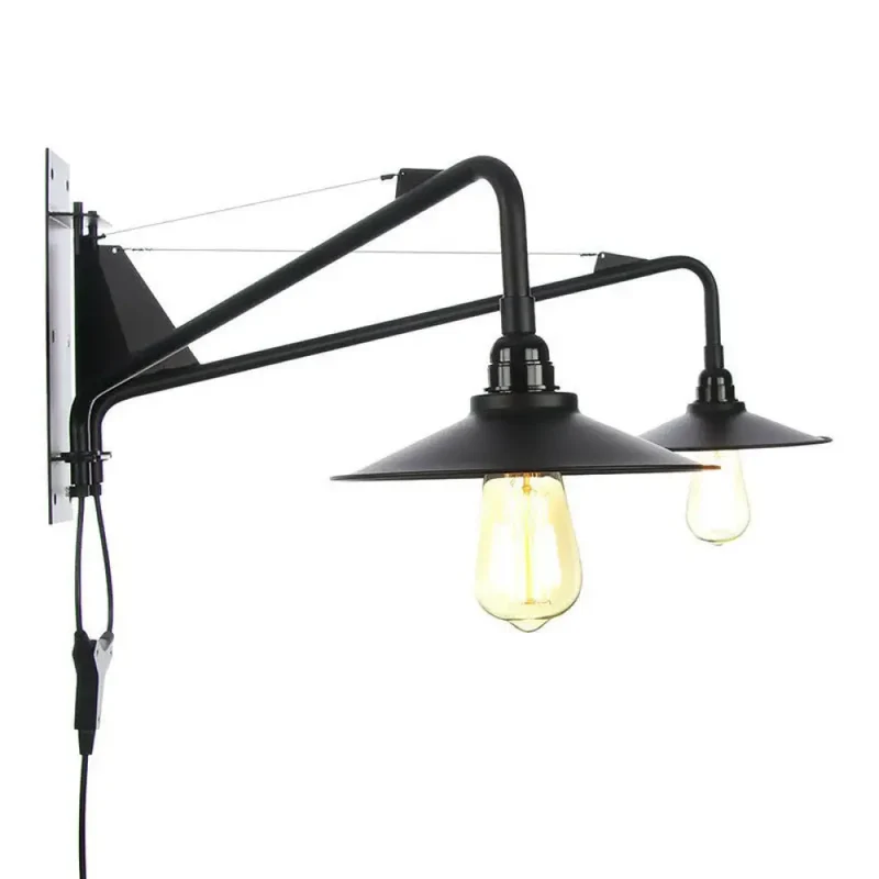 Industriële Wandlamp met Zwenkarm Metaal Zwart 1-2 Lichtpunten E26/E27 Verstelbaar Vintage Design Woonkamer | Sansoti