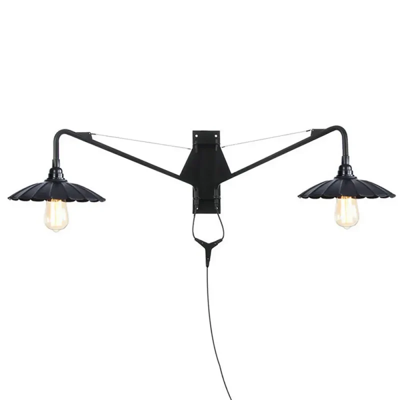 Industriële Wandlamp met Zwenkarm Metaal Zwart 1-2 Lichtpunten E26/E27 Verstelbaar Vintage Design Woonkamer | Sansoti
