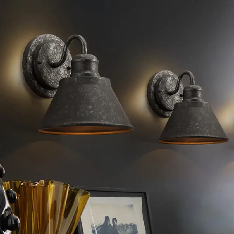 Wandlamp Kegel Metaal Vintage Zilver Industrieel E26/E27 Fitting Directe Bedrading Slaapkamer Woonkamer | Sansoti