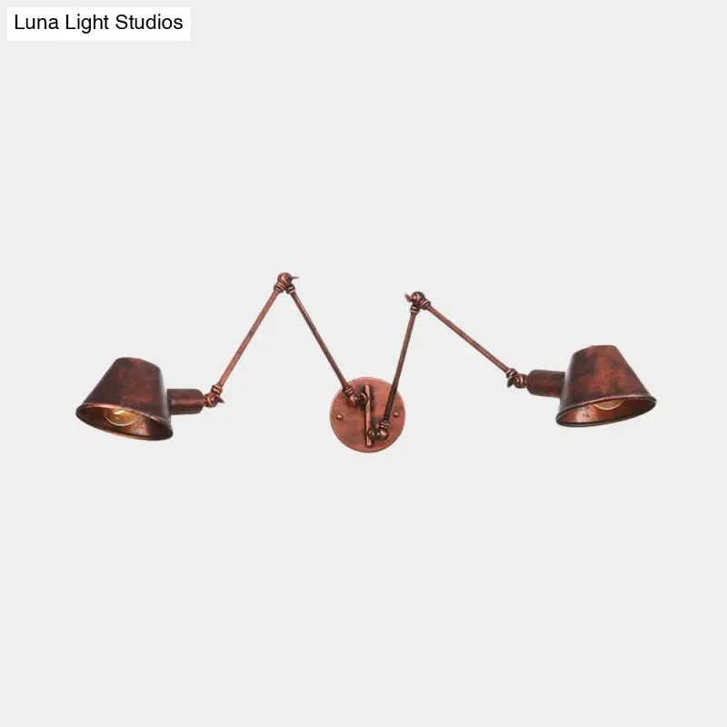 Industriële Wandlamp met Verstelbare Arm Roestbruin Metaal 2-3 Lichtpunten Conische Kap E26 E27 Woonkamer | Sansoti