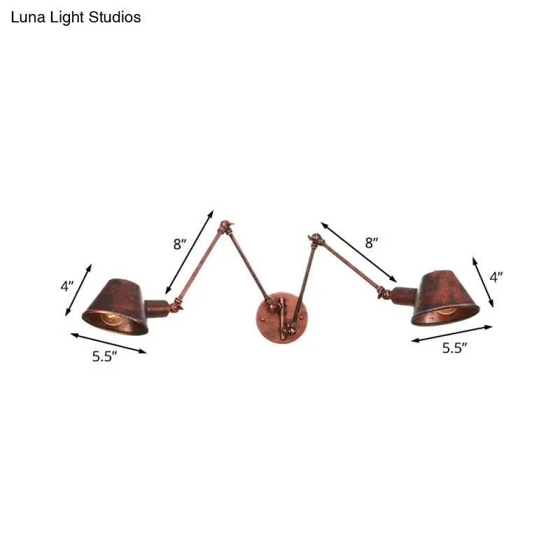 Industriële Wandlamp met Verstelbare Arm Roestbruin Metaal 2-3 Lichtpunten Conische Kap E26 E27 Woonkamer | Sansoti