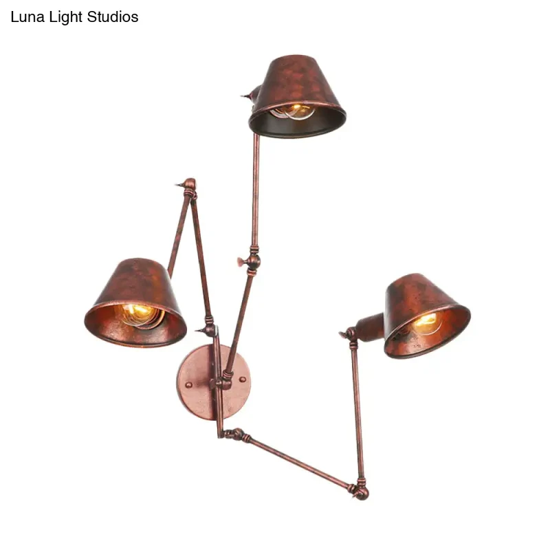 Industriële Wandlamp met Verstelbare Arm Roestbruin Metaal 2-3 Lichtpunten Conische Kap E26 E27 Woonkamer | Sansoti