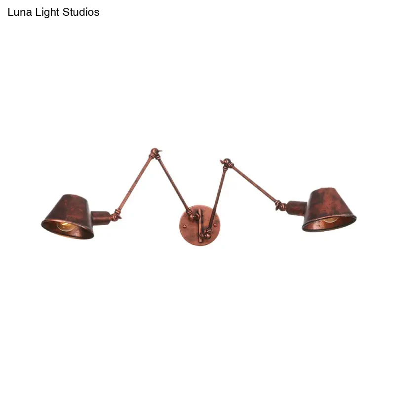 Industriële Wandlamp met Verstelbare Arm Roestbruin Metaal 2-3 Lichtpunten Conische Kap E26 E27 Woonkamer | Sansoti