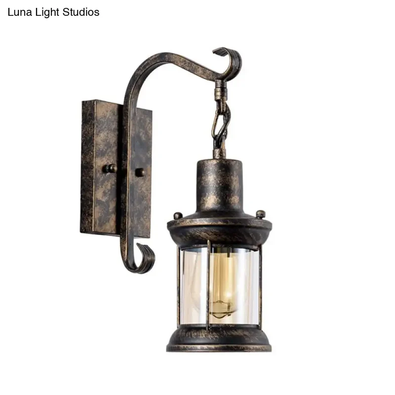 Wandlamp Glazen Lantaarn met Gebogen Arm Brons Zwart Industrieel Design voor Eetkamer Woonkamer Hal Sfeervol | Sansoti