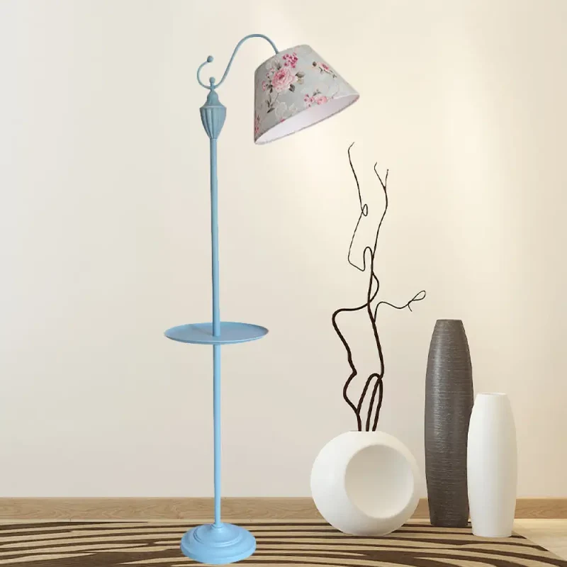 Staande Lamp met Stoffen Kap en Opbergplateau 160cm - Roze Blauw Geel Groen - E26/E27 Fitting - Moderne Vloerlamp | Sansoti