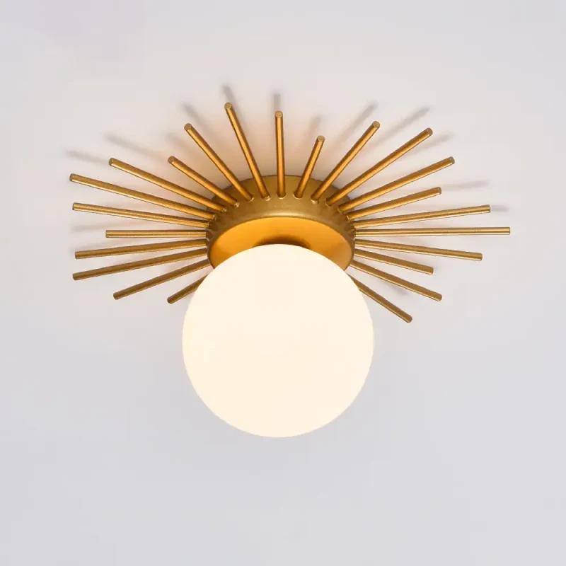 Plafondlamp Goud met Crème Glazen Bol G9 Fitting Slaapkamer Woonkamer Modern Design Flushmount Plafondverlichting | Sansoti