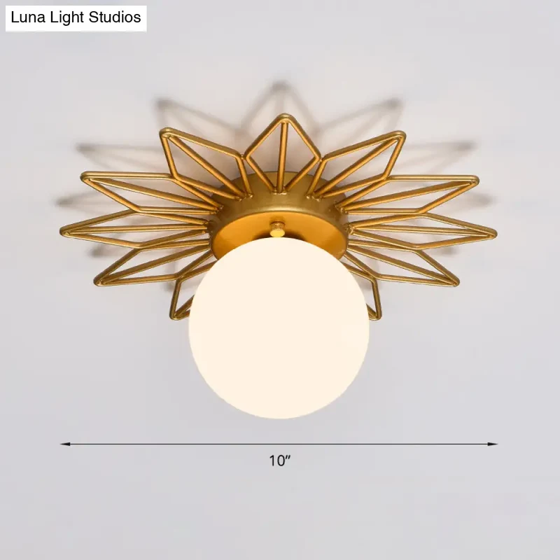 Plafondlamp Goud met Crème Glazen Bol G9 Fitting Slaapkamer Woonkamer Modern Design Flushmount Plafondverlichting | Sansoti