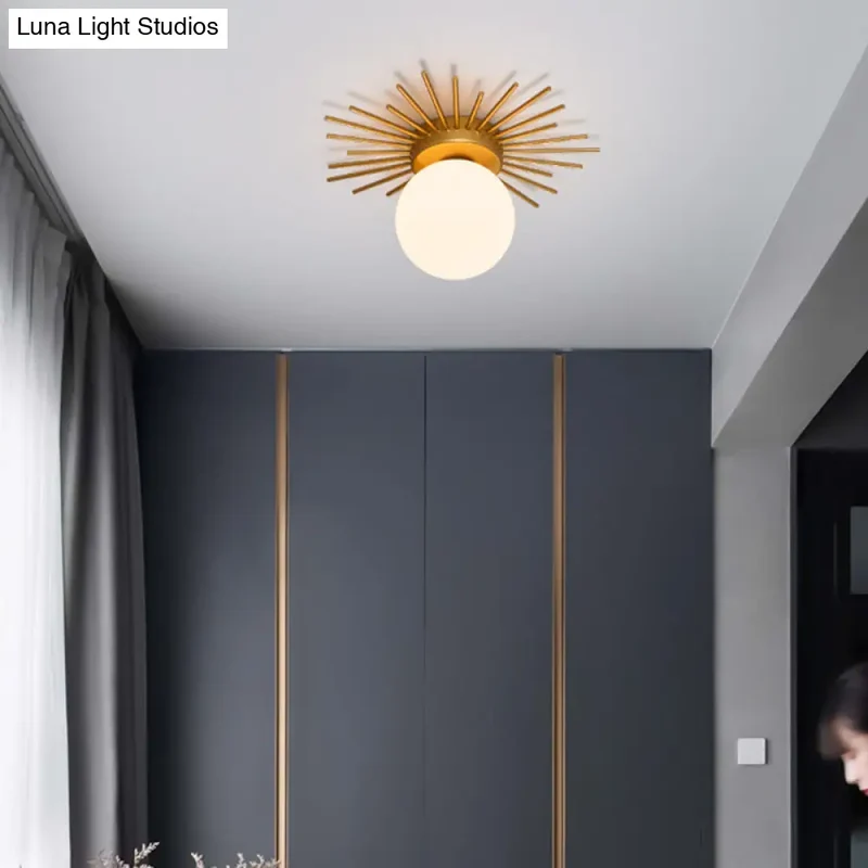 Plafondlamp Goud met Crème Glazen Bol G9 Fitting Slaapkamer Woonkamer Modern Design Flushmount Plafondverlichting | Sansoti