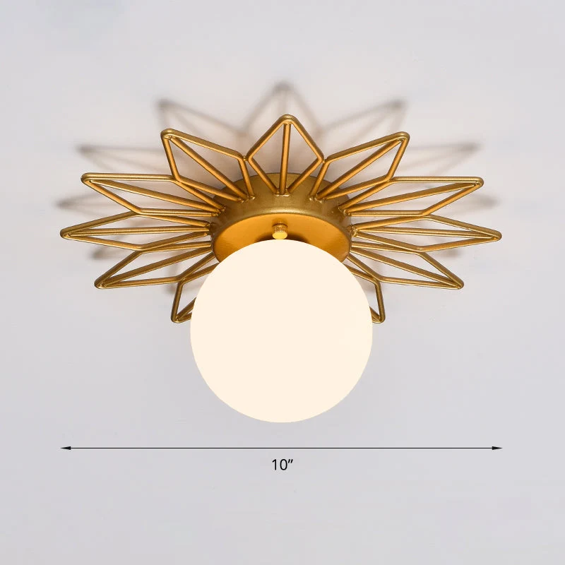 Plafondlamp Goud met Crème Glazen Bol G9 Fitting Slaapkamer Woonkamer Modern Design Flushmount Plafondverlichting | Sansoti