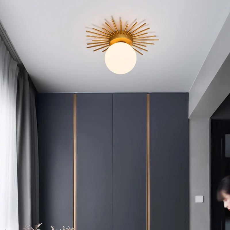 Plafondlamp Goud met Crème Glazen Bol G9 Fitting Slaapkamer Woonkamer Modern Design Flushmount Plafondverlichting | Sansoti