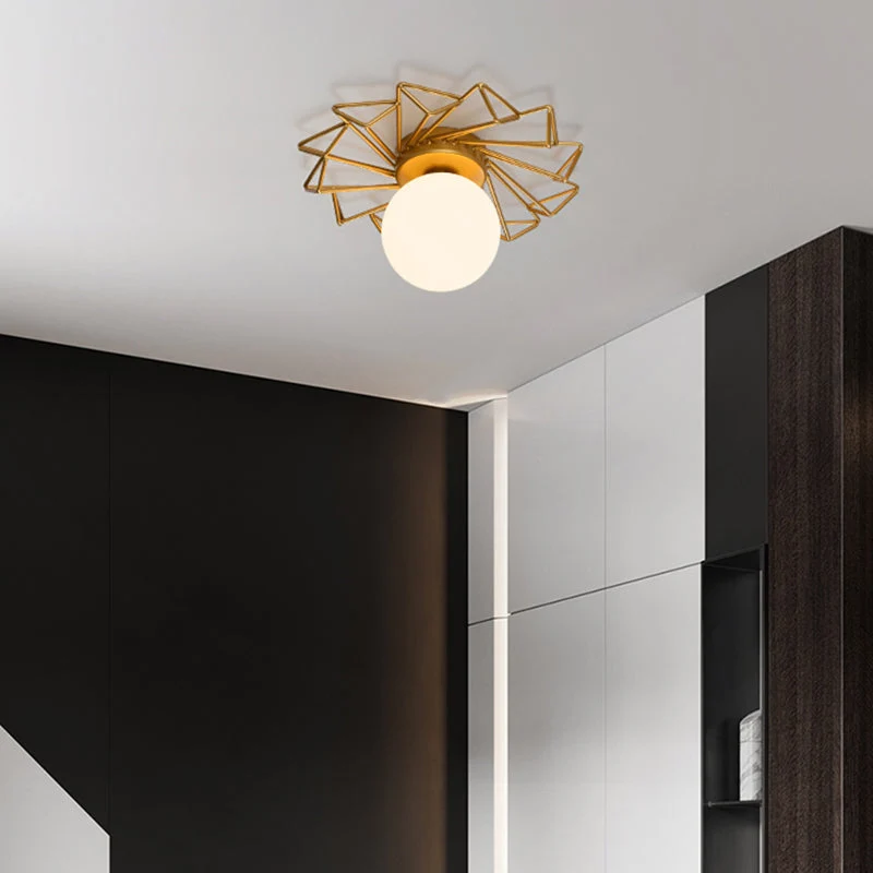 Plafondlamp Goud met Crème Glazen Bol G9 Fitting Slaapkamer Woonkamer Modern Design Flushmount Plafondverlichting | Sansoti