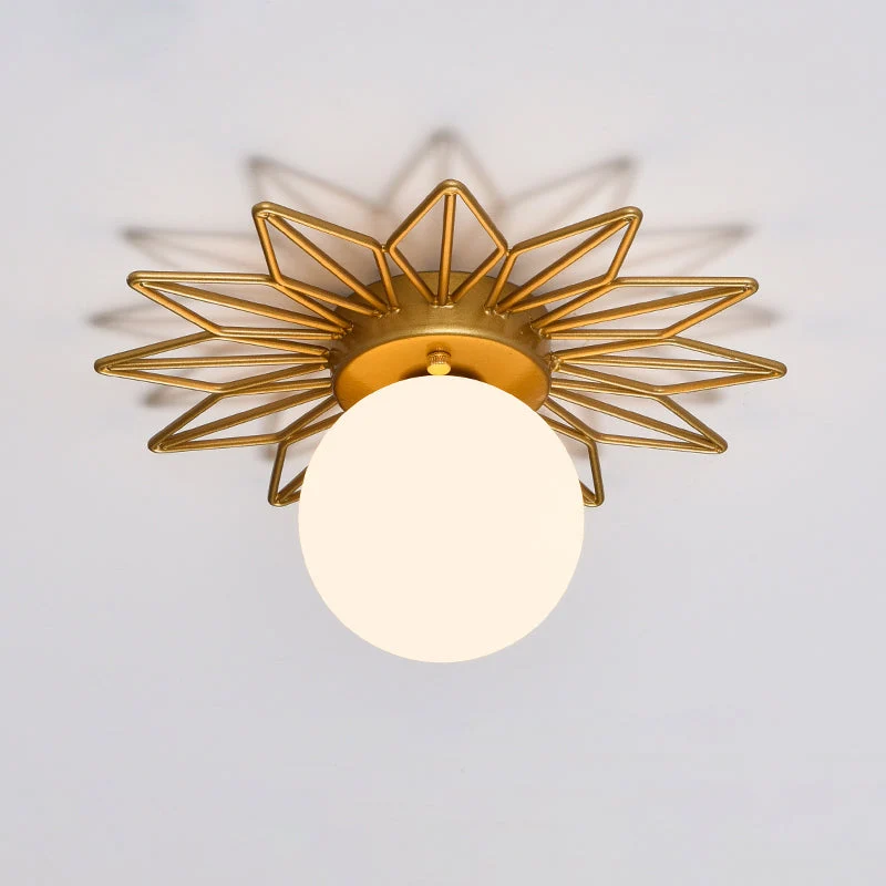 Plafondlamp Goud met Crème Glazen Bol G9 Fitting Slaapkamer Woonkamer Modern Design Flushmount Plafondverlichting | Sansoti