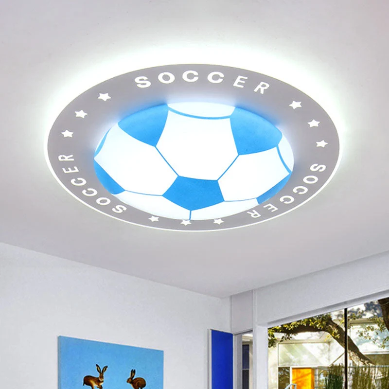 LED Plafondlamp Voetbal Kinderkamer 42cm Zwart Blauw Acryl Plafondspot Sportief Jongenskamer Verlichting | Sansoti
