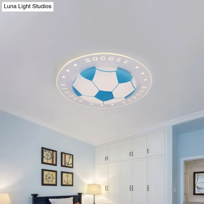 LED Plafondlamp Voetbal Kinderkamer 42cm Zwart Blauw Acryl Plafondspot Sportief Jongenskamer Verlichting | Sansoti