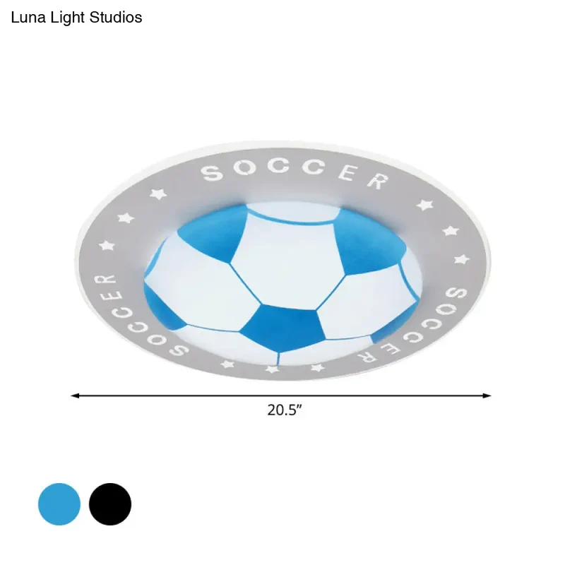 LED Plafondlamp Voetbal Kinderkamer 42cm Zwart Blauw Acryl Plafondspot Sportief Jongenskamer Verlichting | Sansoti