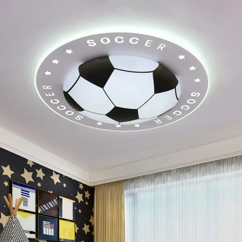 LED Plafondlamp Voetbal Kinderkamer 42cm Zwart Blauw Acryl Plafondspot Sportief Jongenskamer Verlichting | Sansoti