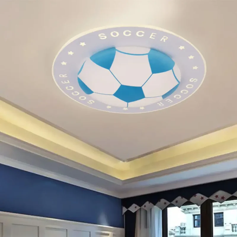LED Plafondlamp Voetbal Kinderkamer 42cm Zwart Blauw Acryl Plafondspot Sportief Jongenskamer Verlichting | Sansoti
