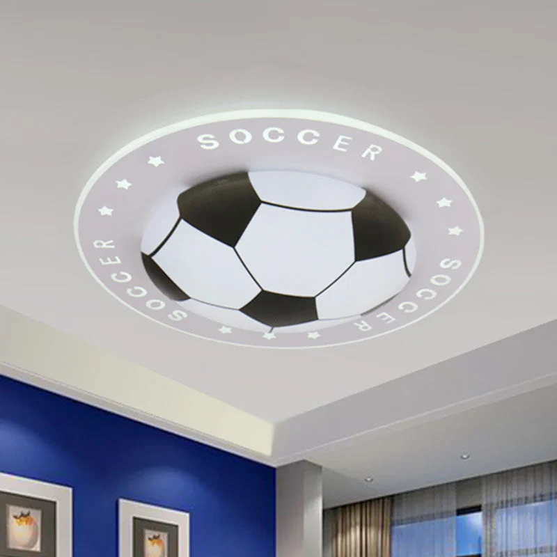 LED Plafondlamp Voetbal Kinderkamer 42cm Zwart Blauw Acryl Plafondspot Sportief Jongenskamer Verlichting | Sansoti